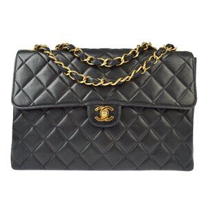 Chanel Black Lambskin Jumbo Classic Flap Shoulder Bag XX02182